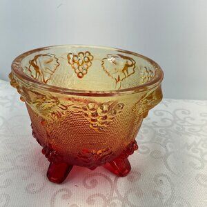 Vintage Amberina Glass Grape Leaf Footed Bowl‎ Glows Orange